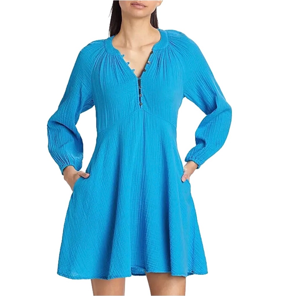 Xirena Lucinda Minidress Gauzy Cotton A Line Long Sleeve Azure Blue Size XS - Picture 5 of 9